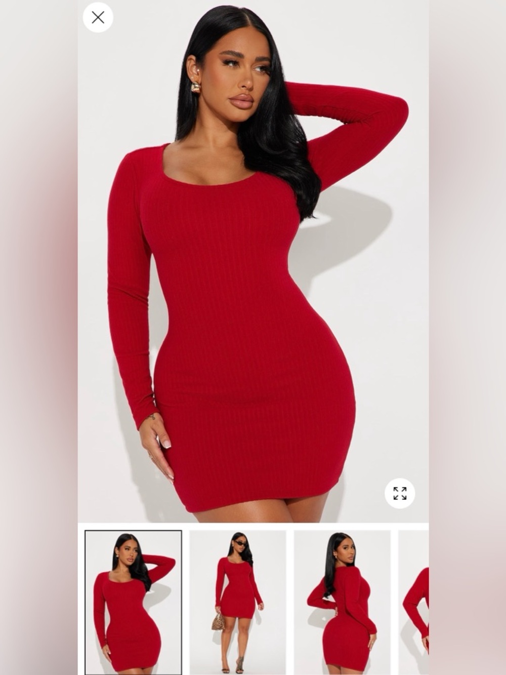 Fashion Nova Soft Vibrant Red Long Sleeve Dress - Picture 1 of 4